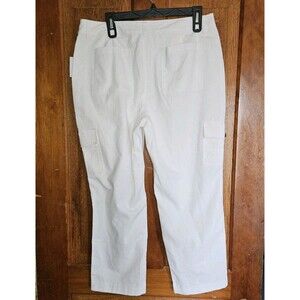 NWT Falls Creek White Linen Capri Pants Womens 12 Capped Leg Beach Breezy Summer